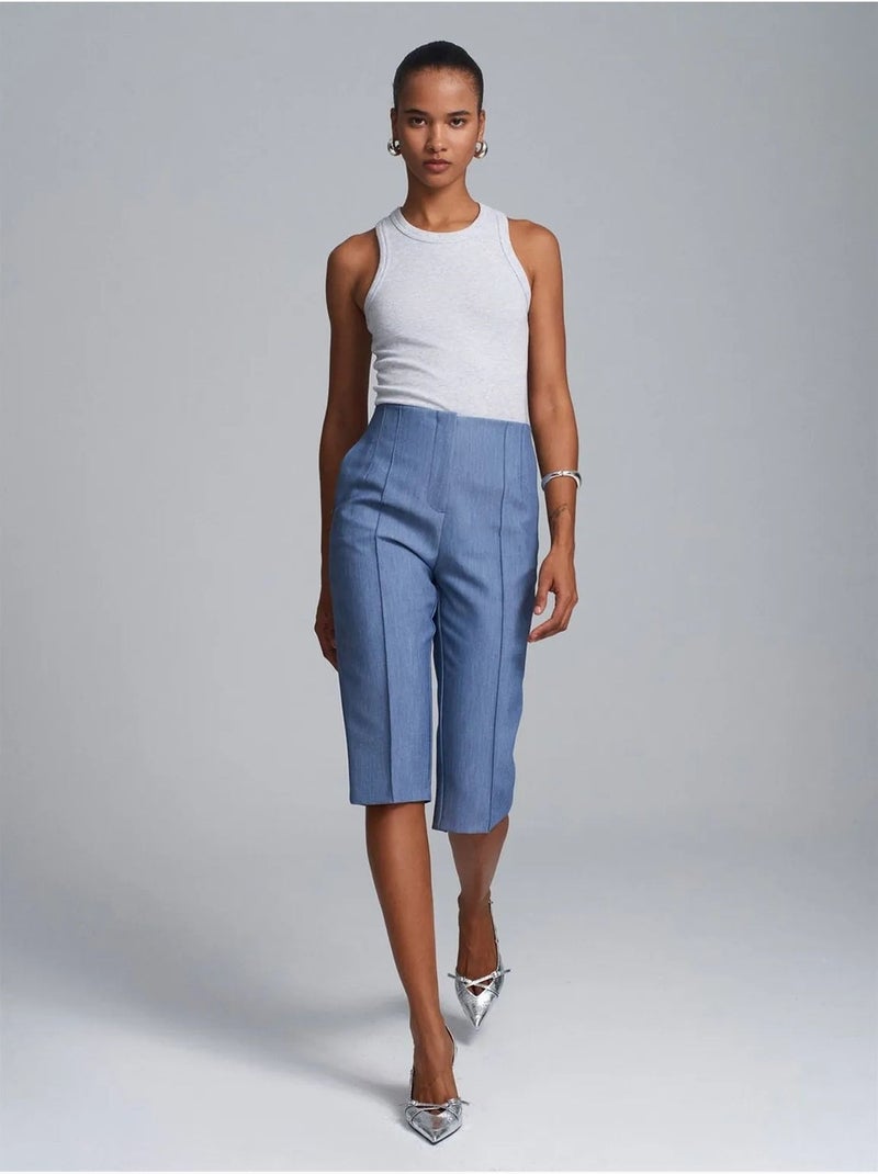 DILVIN Short Capri Droit Taille Haute Avec Fente Bleu roi - Kiabi