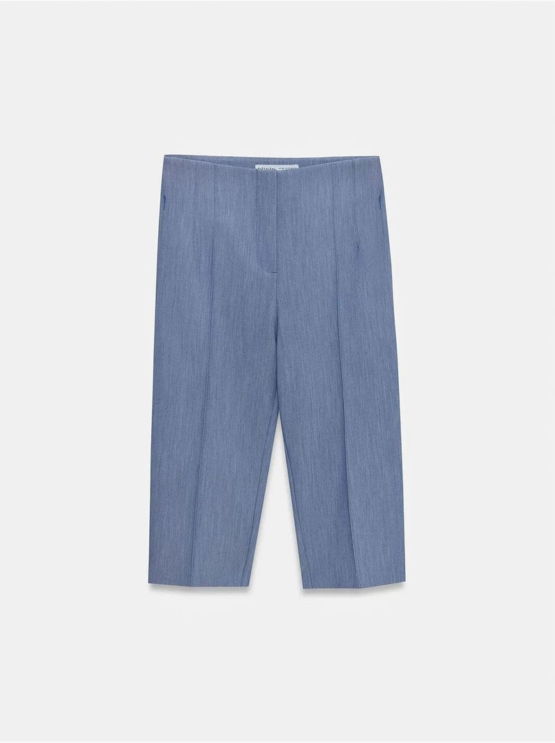 DILVIN Short Capri Droit Taille Haute Avec Fente Bleu roi - Kiabi