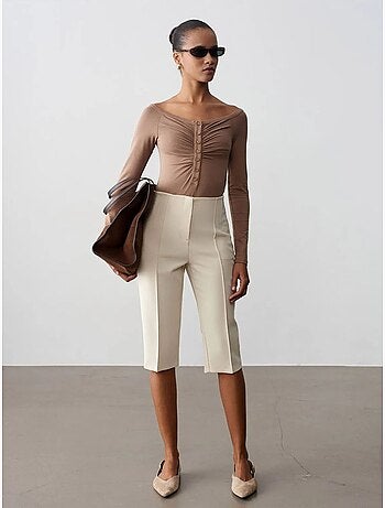 DILVIN Short Capri Droit Taille Haute Avec Fente
