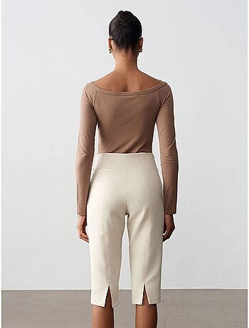 DILVIN Short Capri Droit Taille Haute Avec Fente