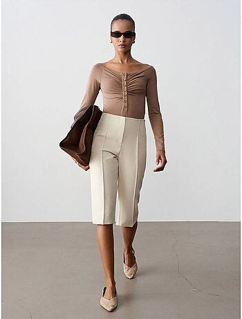 DILVIN Short Capri Droit Taille Haute Avec Fente