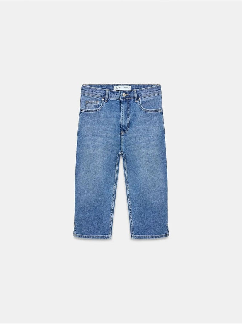 DILVIN Short Capri En Denim À Taille Haute Bleu roi - Kiabi
