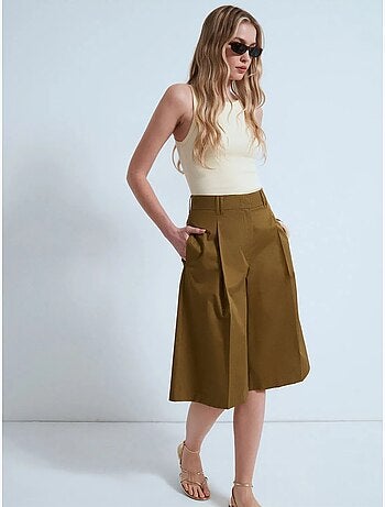 DILVIN Short Capri En Popeline De Coton À Taille Haute