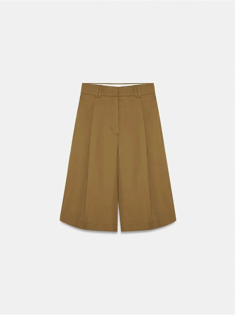 DILVIN Short Capri En Popeline De Coton À Taille Haute Kaki - Kiabi