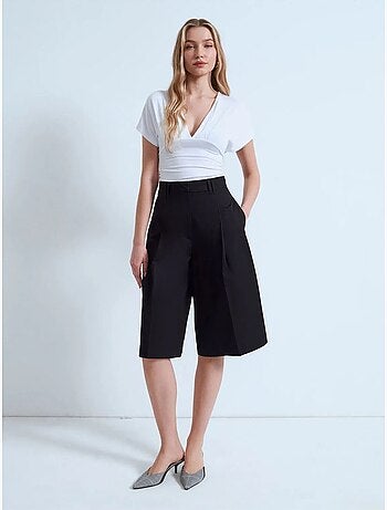 DILVIN Short Capri En Popeline De Coton À Taille Haute
