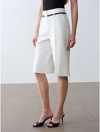 DILVIN Short En Crêpe À Taille Haute Et Ceinture