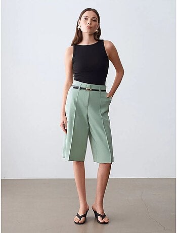 DILVIN Short En Crêpe À Taille Haute Et Ceinture