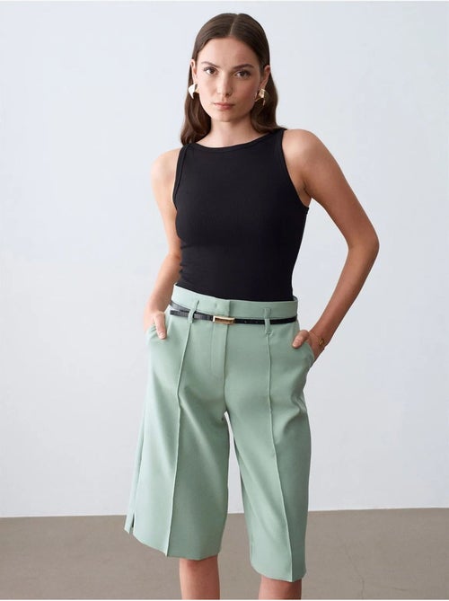 DILVIN Short En Crêpe À Taille Haute Et Ceinture - Kiabi
