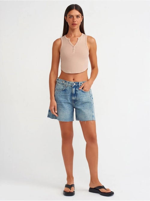 DILVIN Short En Denim À Taille Haute Et Jambe Large - Kiabi DILVIN Short En Denim À Taille Haute Et Jambe Large - Kiabi