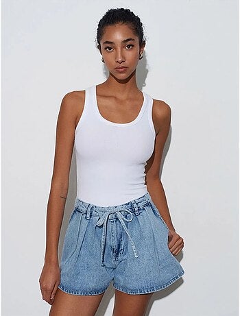 Dilvin short en denim de coton à taille haute et jambe large