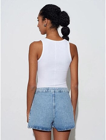 Dilvin short en denim de coton à taille haute et jambe large