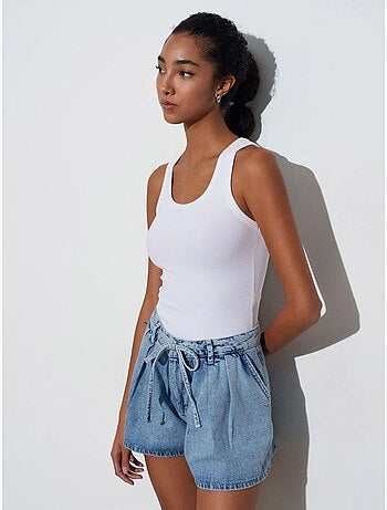 Dilvin short en denim de coton à taille haute et jambe large