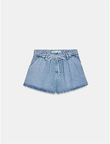 Dilvin short en denim de coton à taille haute et jambe large