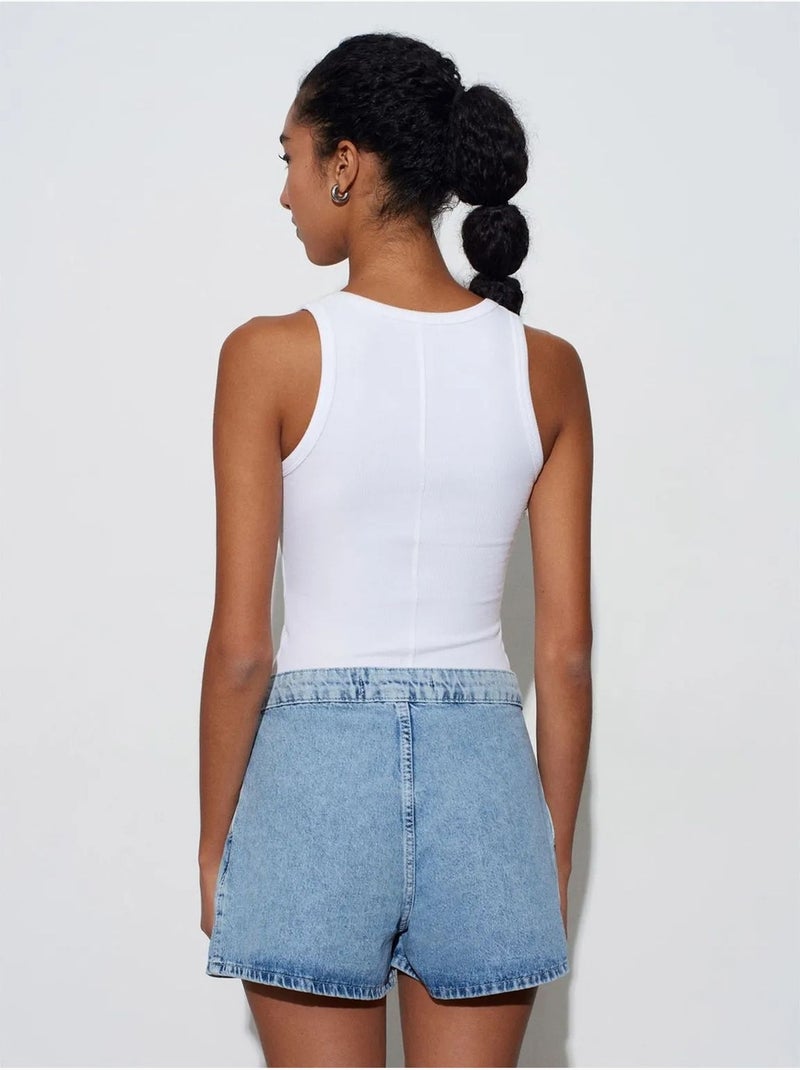 Dilvin short en denim de coton à taille haute et jambe large Bleu saphir - Kiabi