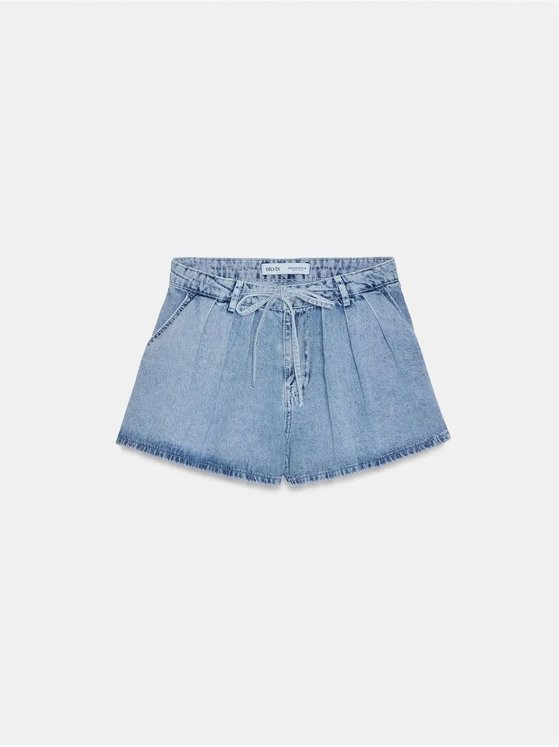 Dilvin short en denim de coton à taille haute et jambe large Bleu saphir - Kiabi
