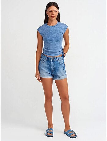 DILVIN Short En Denim De Coton Taille Haute