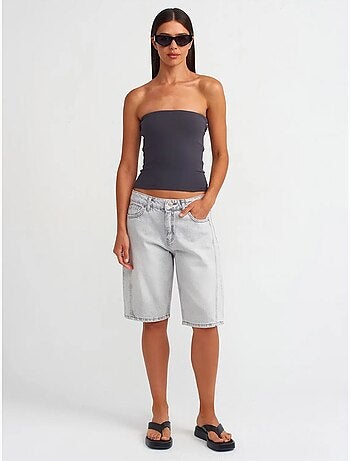 DILVIN Short En Denim Femme, Taille Mi-haute, Jambe Large