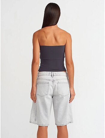 DILVIN Short En Denim Femme, Taille Mi-haute, Jambe Large