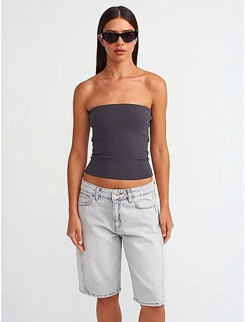 DILVIN Short En Denim Femme, Taille Mi-haute, Jambe Large