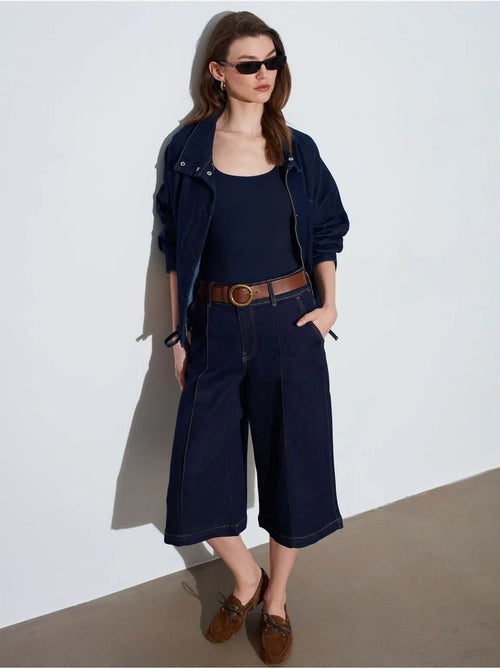 DILVIN Short En Denim Taille Haute À Jambe Large - Kiabi DILVIN Short En Denim Taille Haute À Jambe Large - Kiabi