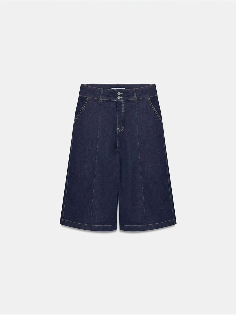 DILVIN Short En Denim Taille Haute À Jambe Large Bleu outremer - Kiabi