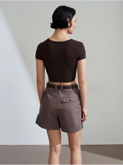 DILVIN Short En Popeline Taille Haute Avec Ceinture - Kiabi DILVIN Short En Popeline Taille Haute Avec Ceinture - Kiabi