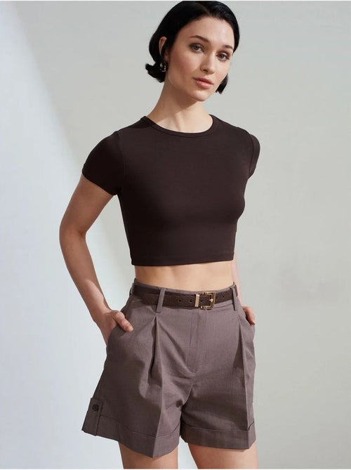 DILVIN Short En Popeline Taille Haute Avec Ceinture - Kiabi DILVIN Short En Popeline Taille Haute Avec Ceinture - Kiabi