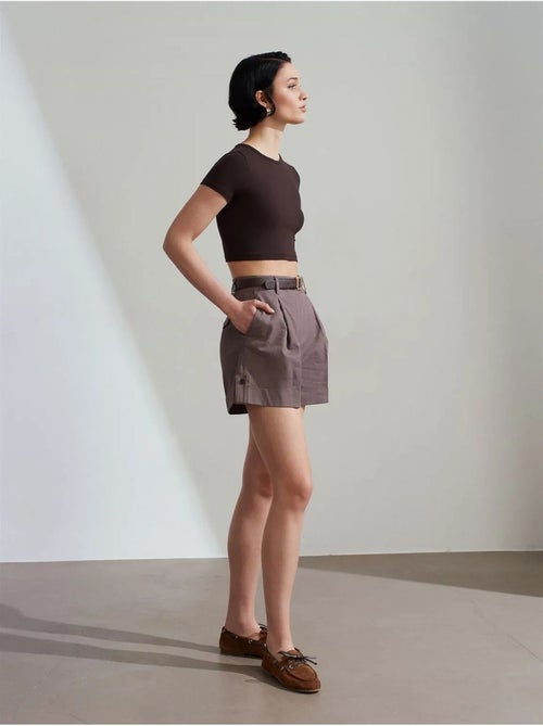 DILVIN Short En Popeline Taille Haute Avec Ceinture - Kiabi DILVIN Short En Popeline Taille Haute Avec Ceinture - Kiabi