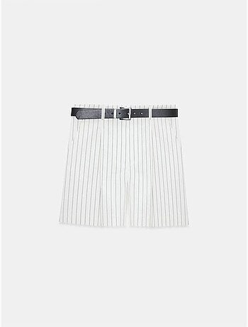 DILVIN Short Femme À Taille Haute, Rayé Et Ceinturé