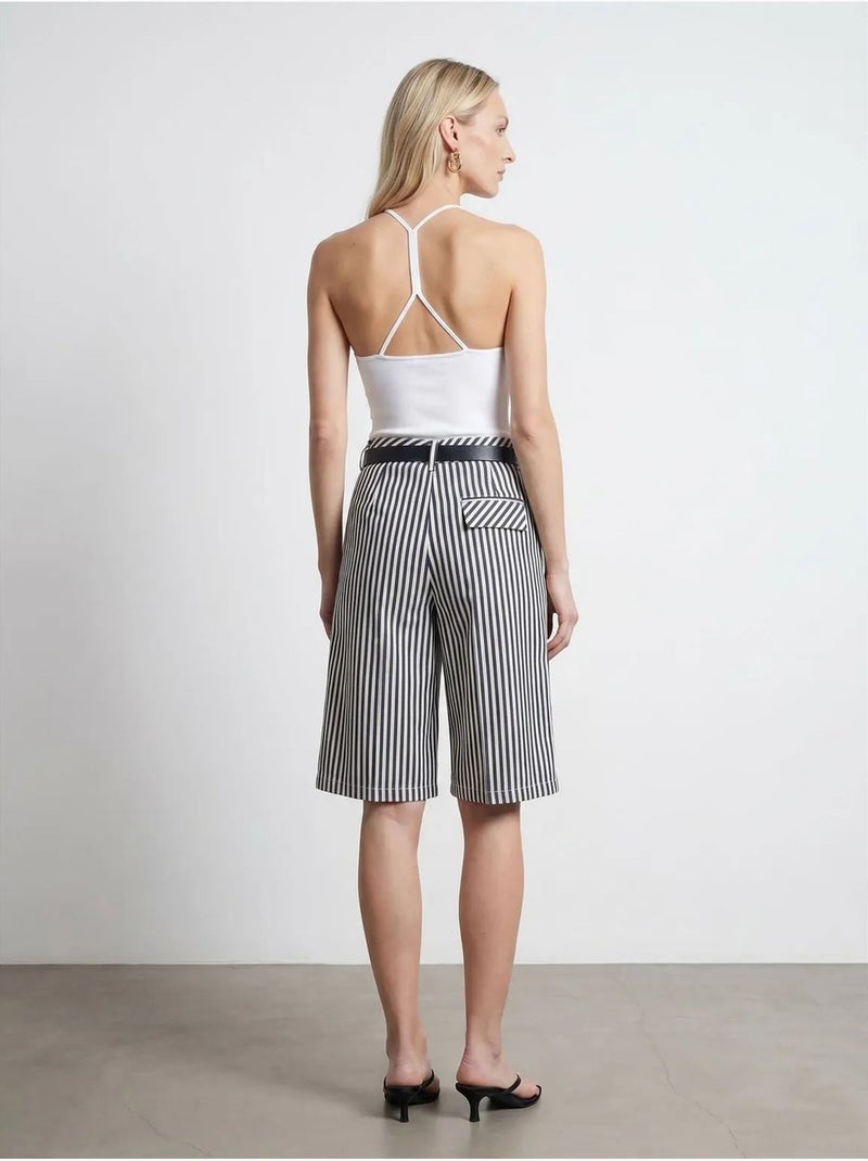 DILVIN Short Femme Taille Haute À Rayures Avec Ceinture Multicolore - Kiabi