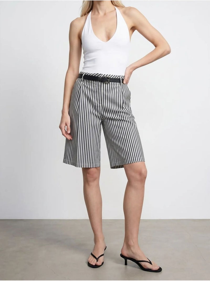 DILVIN Short Femme Taille Haute À Rayures Avec Ceinture Multicolore - Kiabi