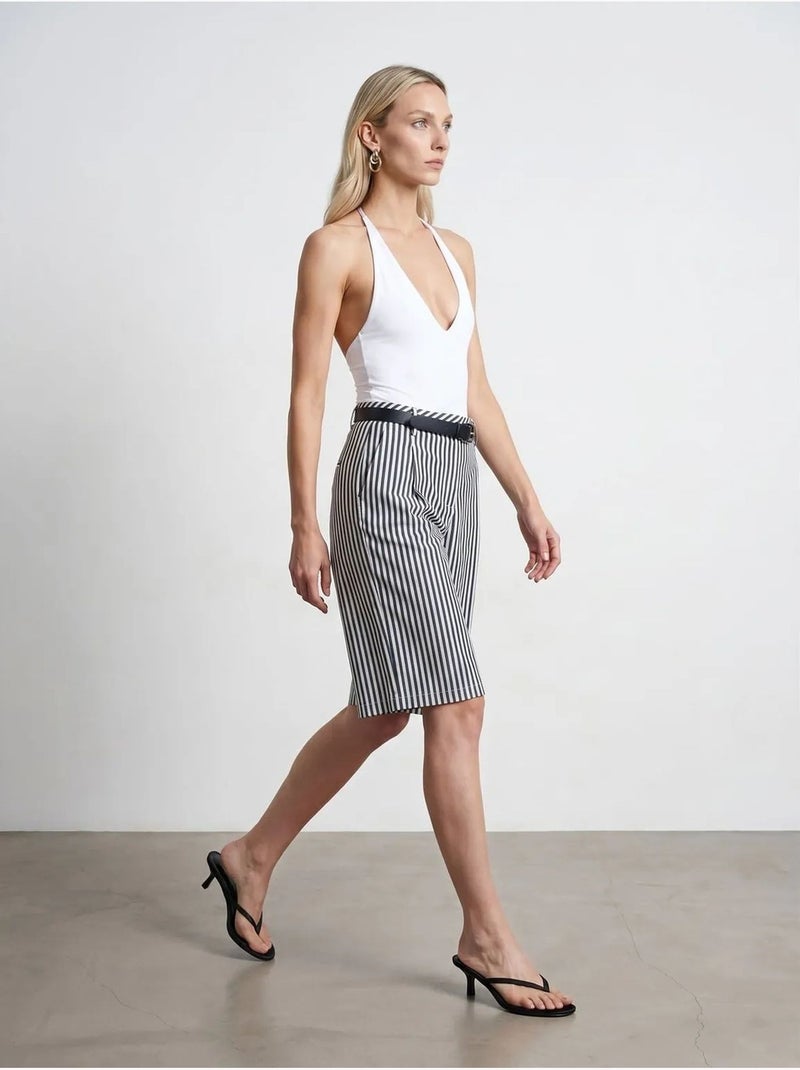 DILVIN Short Femme Taille Haute À Rayures Avec Ceinture Multicolore - Kiabi