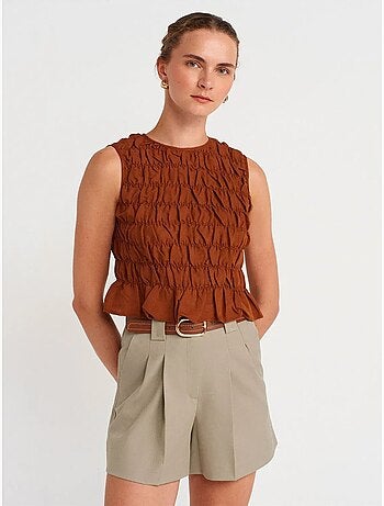 DILVIN Short Femme Taille Haute Avec Ceinture