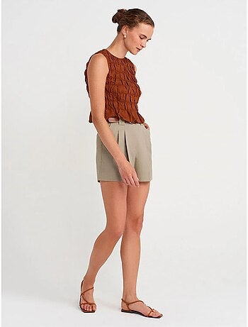 DILVIN Short Femme Taille Haute Avec Ceinture