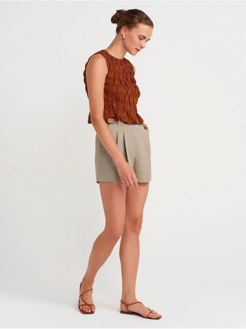 DILVIN Short Femme Taille Haute Avec Ceinture Beige - Kiabi