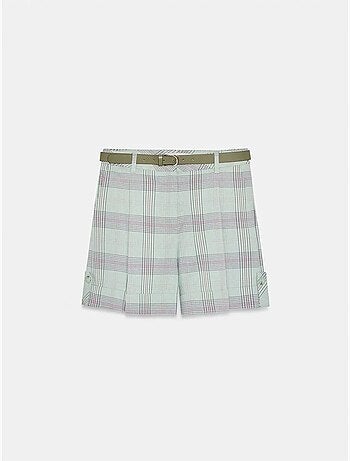DILVIN Short Tailleur À Carreaux, Taille Haute Et Ceinture