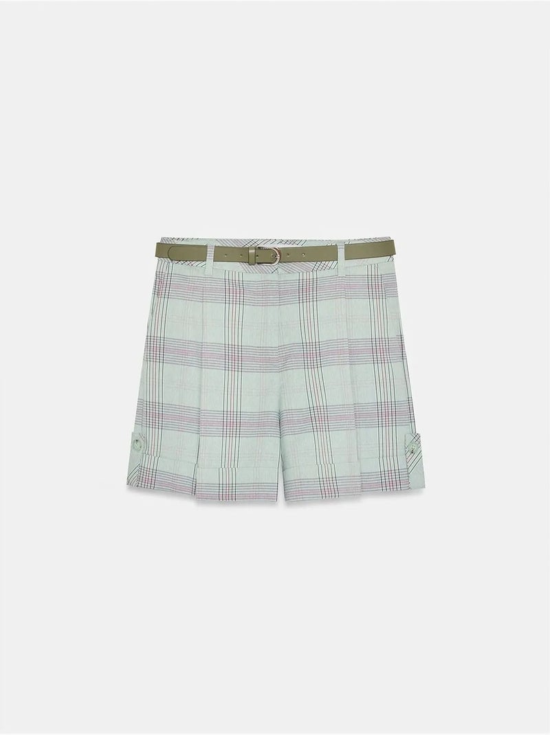 DILVIN Short Tailleur À Carreaux, Taille Haute Et Ceinture Multicolore - Kiabi