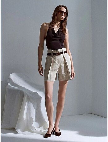 DILVIN Short Tailleur À Taille Haute Et Ceinture