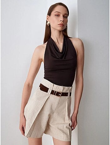 DILVIN Short Tailleur À Taille Haute Et Ceinture