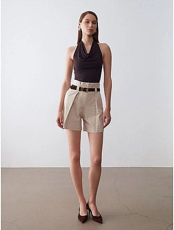 DILVIN Short Tailleur À Taille Haute Et Ceinture