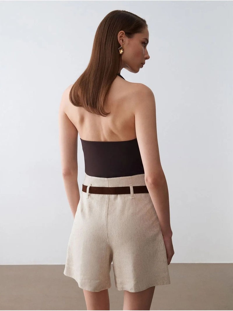 DILVIN Short Tailleur À Taille Haute Et Ceinture Beige - Kiabi