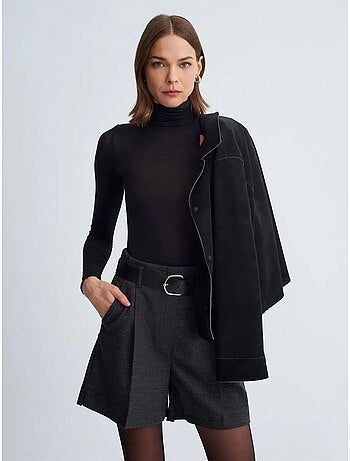 DILVIN Short Tailleur À Taille Haute Et Ceinture