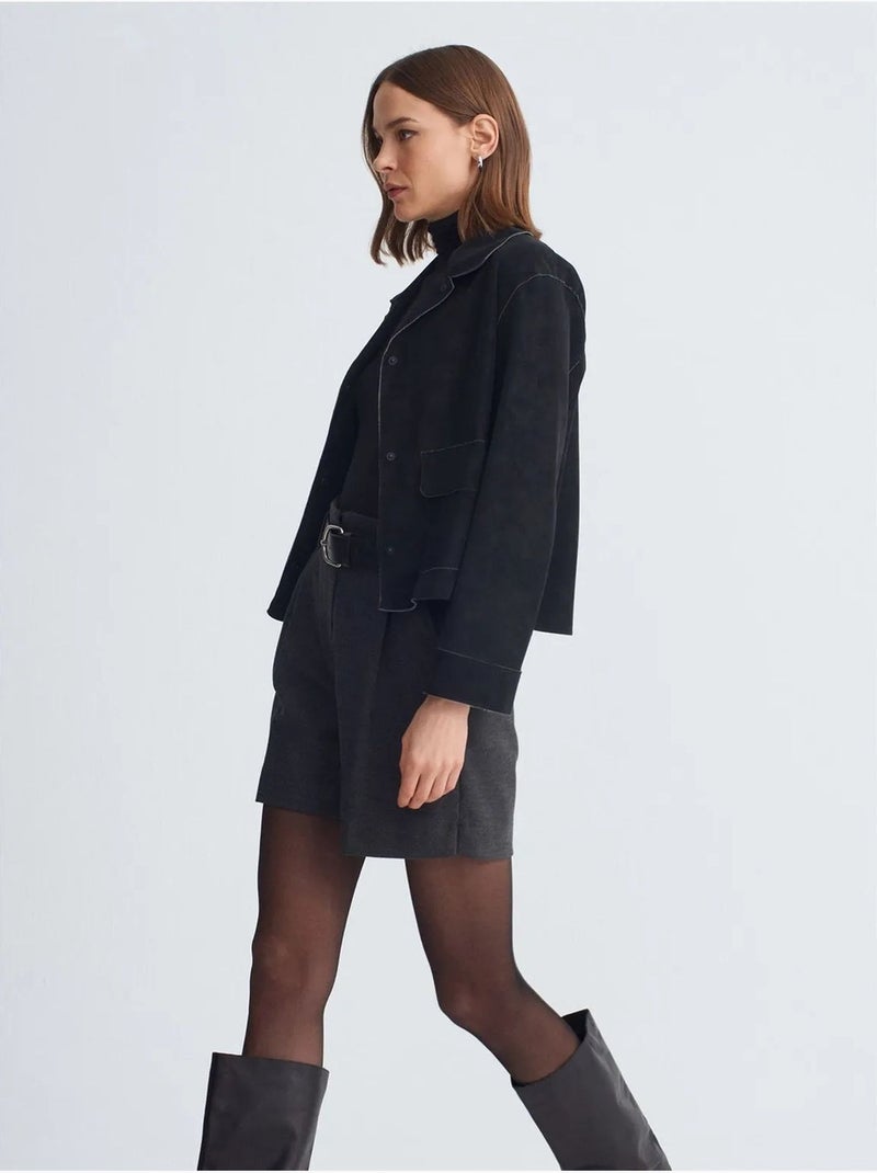 DILVIN Short Tailleur À Taille Haute Et Ceinture gris anthracite - Kiabi