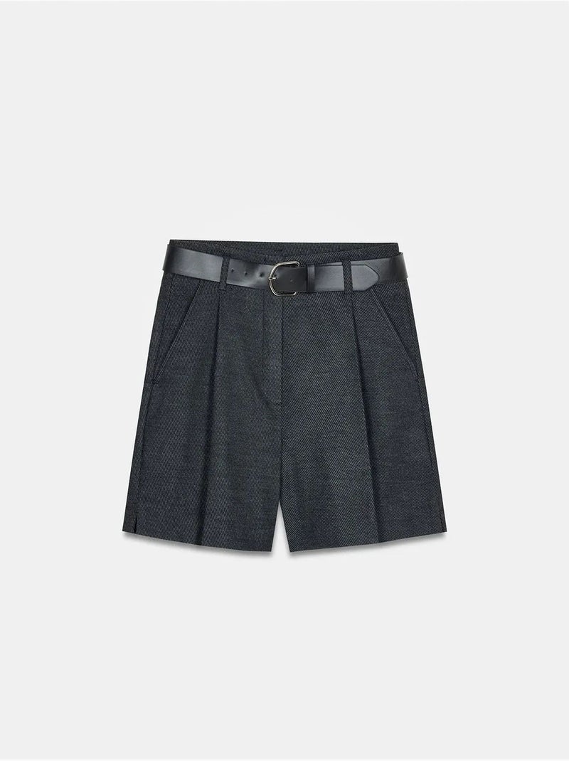 DILVIN Short Tailleur À Taille Haute Et Ceinture gris anthracite - Kiabi