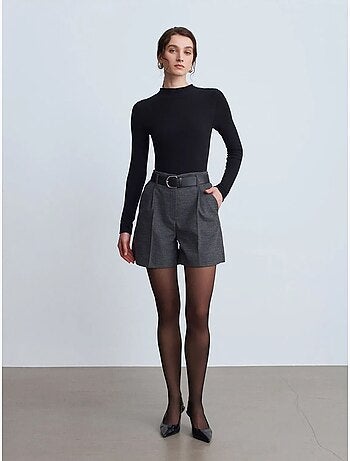DILVIN Short Tailleur À Taille Haute Et Ceinture