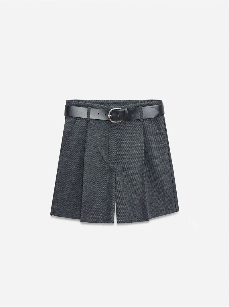 DILVIN Short Tailleur À Taille Haute Et Ceinture Gris foncé - Kiabi