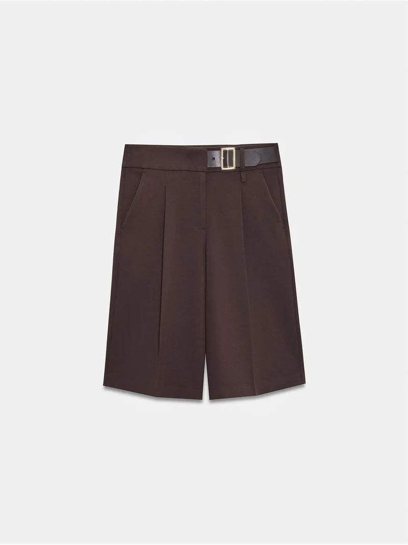 DILVIN Short Tailleur À Taille Haute Et Ceinture Marron chocolat - Kiabi