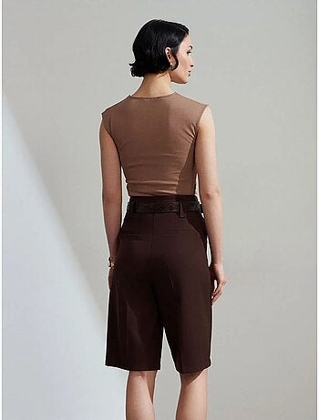 DILVIN Short Tailleur À Taille Haute Et Ceinture