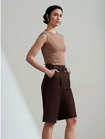 DILVIN Short Tailleur À Taille Haute Et Ceinture