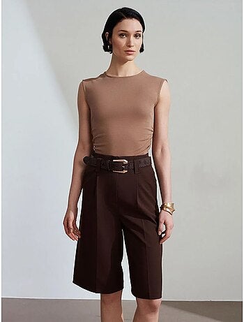 DILVIN Short Tailleur À Taille Haute Et Ceinture